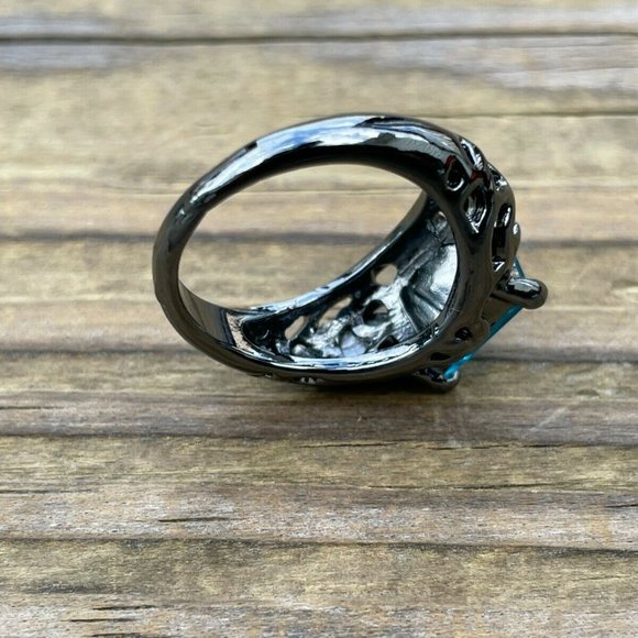 Fashion Ring Black Tone Faux Blue Stone Women Rings Fashion Jewelry Size 7.5 - Picture 8 of 12